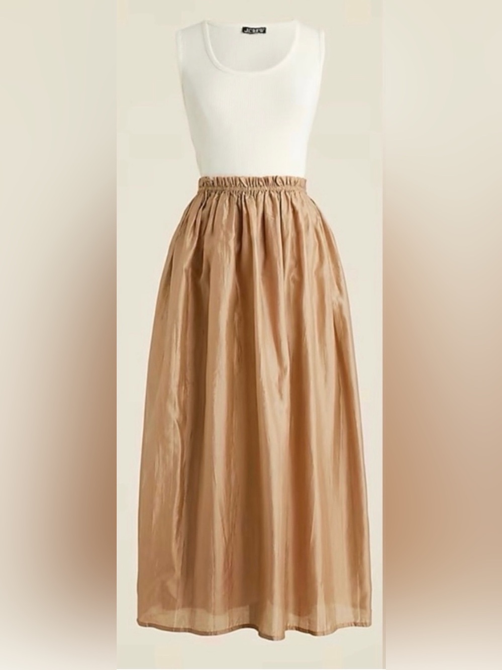 J.Crew Gathered-waist mixy ribbed tank & crinkled skirt midi dress in ivory - Picture 6 of 9